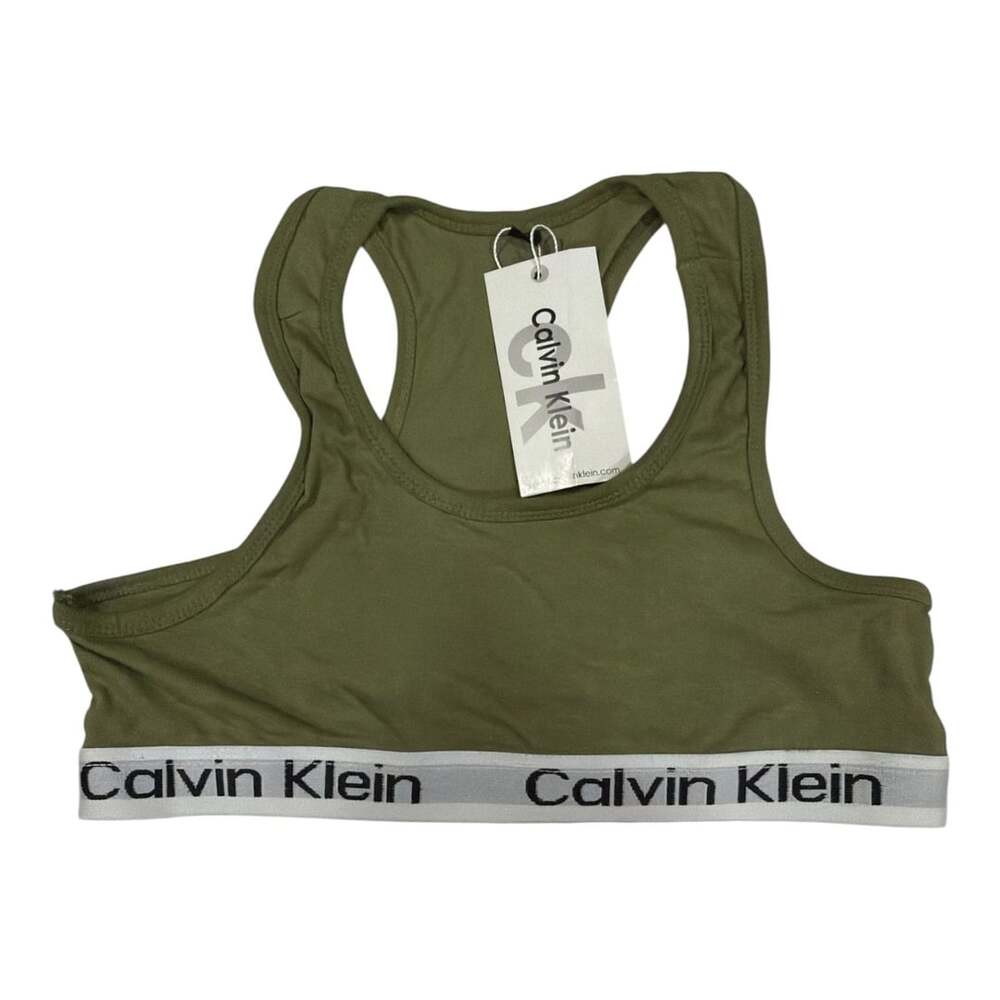 Calvin Klein Modern Cotton Logo Bralette Olive Green Medium